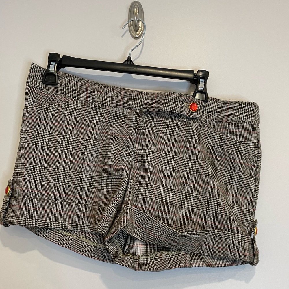 •2/$30• F21 Y2K Cuffed Plaid Trouser Shorts with Red Buttons - Picture 1 of 4